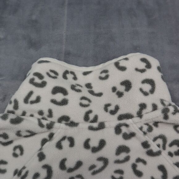 Green Tea Sweater Womens M Beige Long Sleeve Animal Print Zip Pocket Fleece - Picture 13 of 16